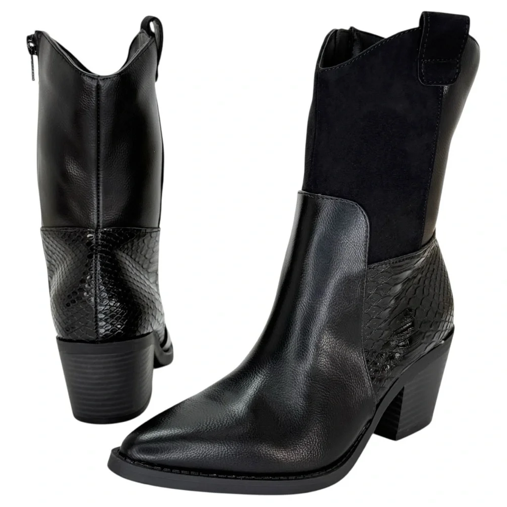 Sun + Stone Biancaa Black Faux Leather Western Womens Ankle Boots Size 6M - Picture 9 of 13